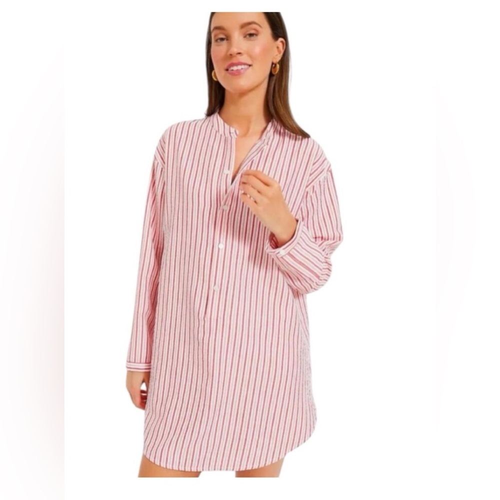 Tuckernuck Beach Seersucker Strawberry Stripe Dress Long Sleeve Medium 2050